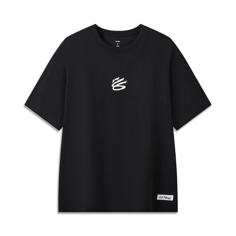 LI-NING x Stephen Curry Commemorative T-Shirt Men's Loose Fit Tees 71% Cotton 29% Polyester LiNing Basketball Graphic Top AHSWJ63 Sports Casual Daily Short T-Shirt Black XL