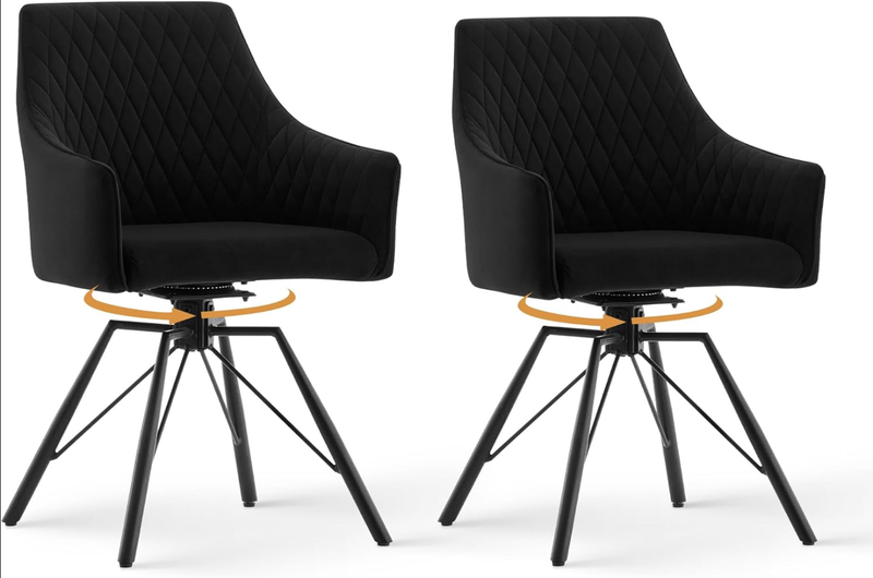 CLIPOP Swivel Dining Chairs Set of 2 Velvet with 360 Rotating Metal Base, Padded Kitchen Armchair for Living Room Accent (2,black)