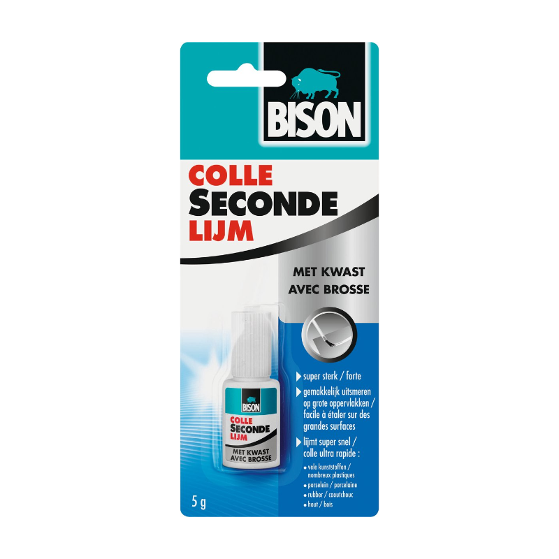 Bison Secondelijm Vloeibaar met kwast, sterke secondelijm, met aanbrengkwast, vaatwasser bestendig, water resistent, voor iedere reparatie in en om het huis