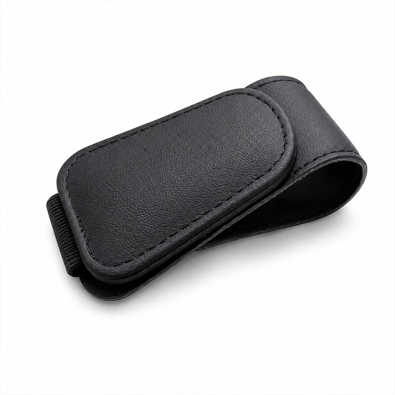 Oxerbog Magnetische lederen zonnebrilhouders, zonnebrilclips, accessoires voor zonnekleppen, opbergrekken voor zonnekleppen, ticket- en kaarthouders, brillenclips en -haken, met één hand te bedienen dankzij magnetische sluiting, krasbestendig, accessoires voor het auto-interieur, zwart