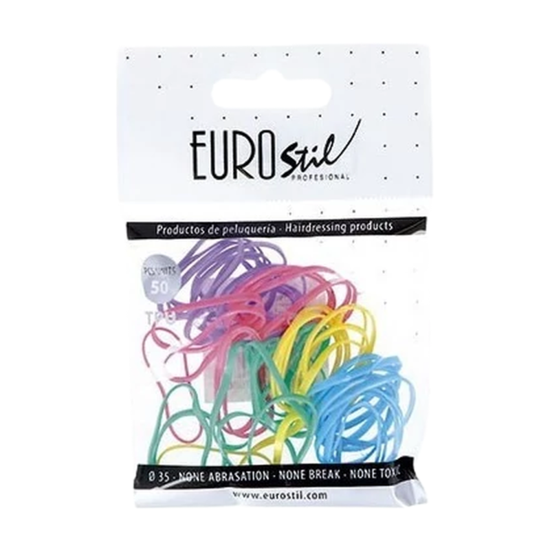 Eurostil Haargummis in verschiedenen Farben, 50 Stück.