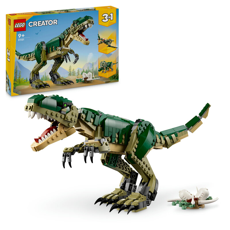 LEGO Creator T.Rex, 3-in-1 Dinosaurier verwandelt sich in einen Triceratops oder Pterodactylus, Bewegliches Dinosauriermodell für Kinder, Geschenk für Jungen und Mädchen 31151