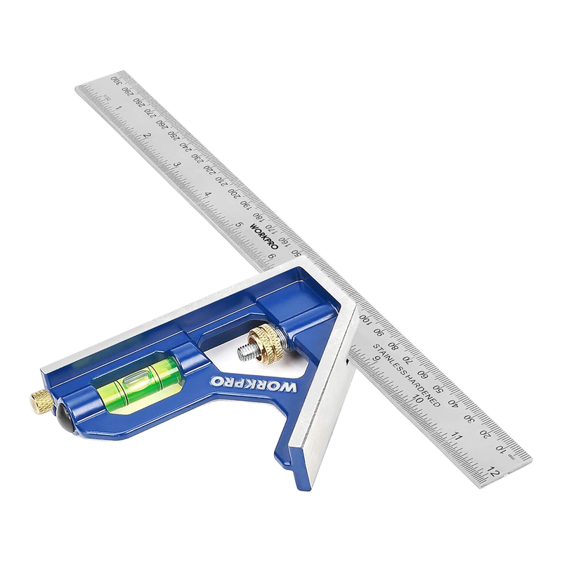 WORKPRO Équerre combinée 12in300 mm construction en acier inoxydable et zinc 32 cm graduation 0 300 mm outil de mesure pour ingénieurs et menuisiers