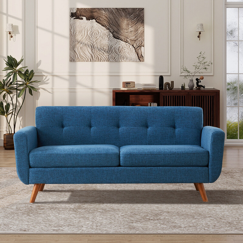 HONEYOU 165 cm Zweisitzer-Sofa im modernen Stil der Jahrhundertmitte, gepolstertes Sofa mit Knopfheftung für Wohnzimmer und Schlafzimmer, …