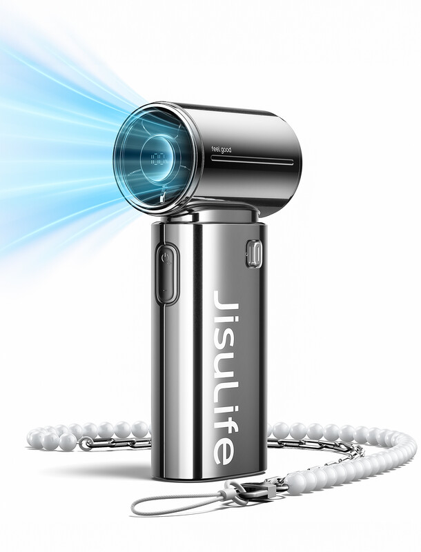 JISULIFE Life9S Hochgeschwindigkeits-Handventilator mit 9-Flügel-Turbo-Luftstrom, 5000 mAh Wiederaufladbarer Akku, LED-Display und 5 Geschwindigkeitsstufen - Silber