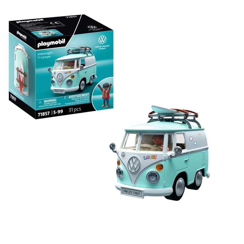 PLAYMOBIL Sammlerfahrzeuge, Volkswagen T1 Wohnmobil, Modellauto für Erwachsene und Kinder, mit Aufklebern zur individuellen Gestaltung für Autofans, detailliertes Design, 71857