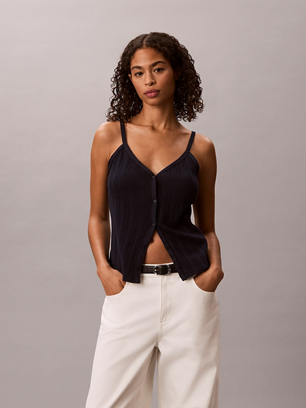 Calvin Klein Jeans Women Cotton Crochet Button Top - Dark Sapphire