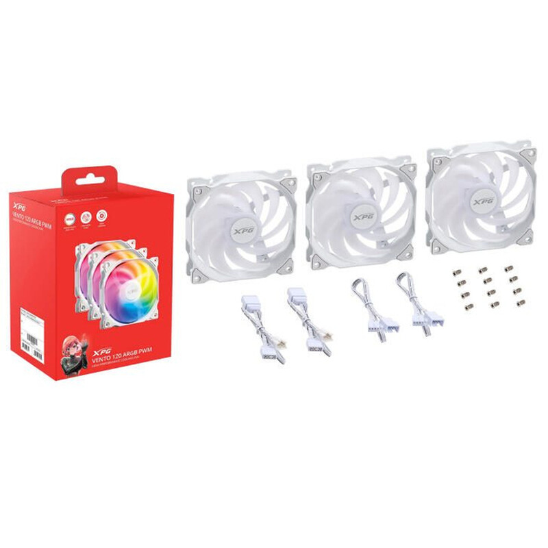 XPG VENTO 120 ARGB PWM Gehäuselüfter, 120 mm, Weiß, 3er-Pack