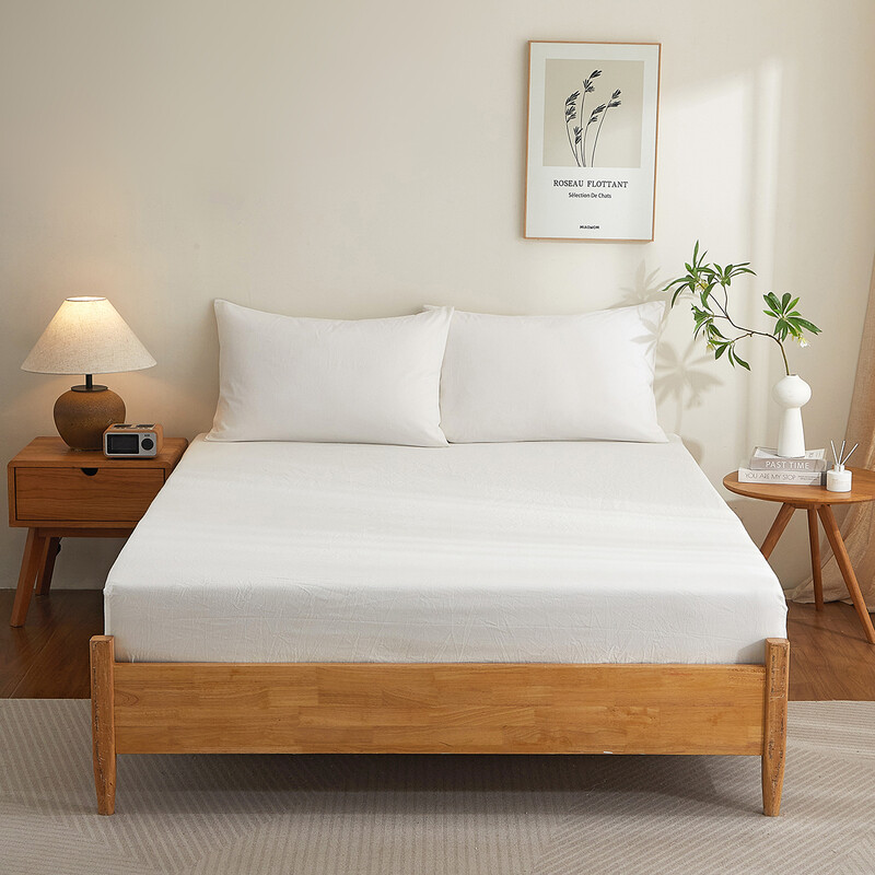 Meeallhome 100 % Baumwolle gewaschene Baumwolle Spannbettlaken 180*200+30 cm Weiß