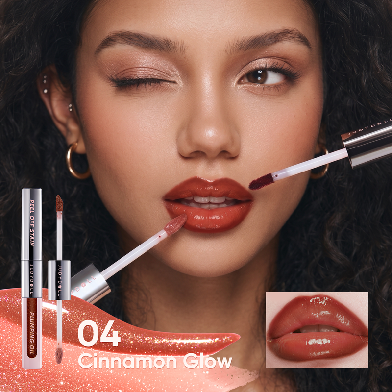 JUDYDOLL PEEL OFF STAIN AND PLUMPING OIL DUO 04 CINNAMON GLOW LIPS