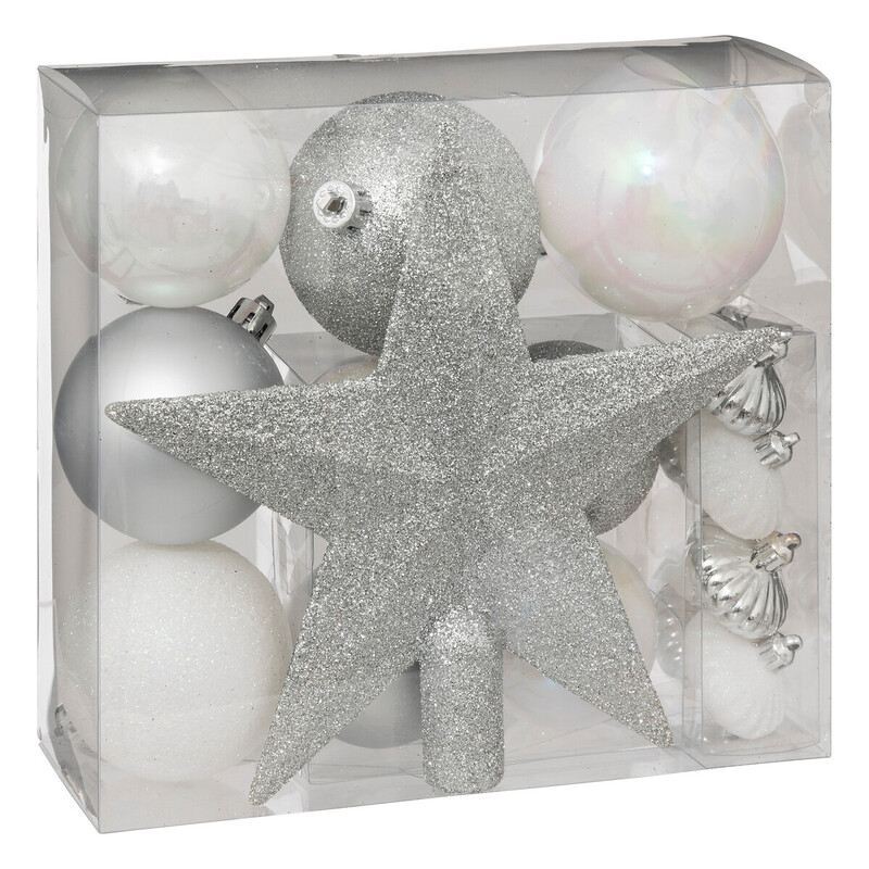 Atmosphera Colorama Lot de 18 pièces de décoration pour sapin de Noël - Argent et blanc