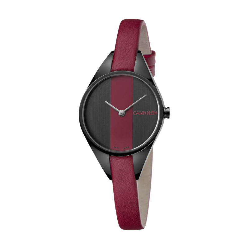 K8P237U1 Black Stainless Steel Ladies Rebel Red Leather Strap Watch