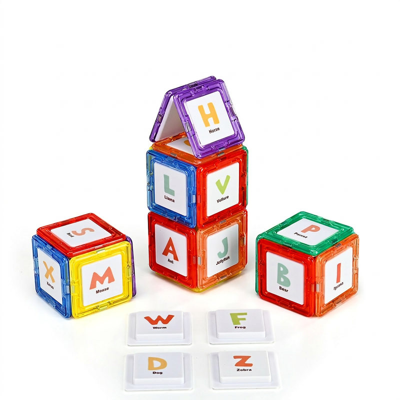 Tokky 48-piece magnetic tiles, alphabet theme, building toys, strong magnetic structure, safe ABS material, learning and playing in one CQ11