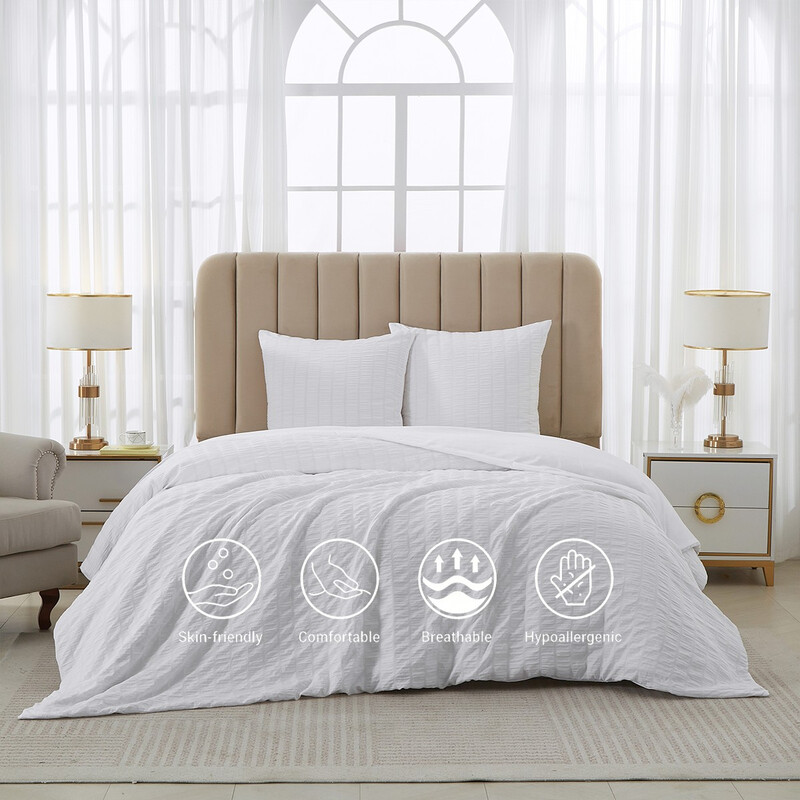 Meeallhome Seersucker-Bettwäsche-Set 260 × 240 cm / 80 × 80 cm × 2 Weiß