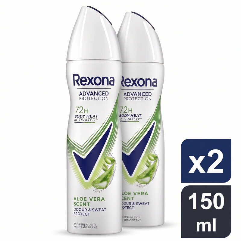 Rexona dames geavanceerde bescherming antitranspirant-deodorantspray - aloë vera - 2 x 150 ml - voordeelverpakking
