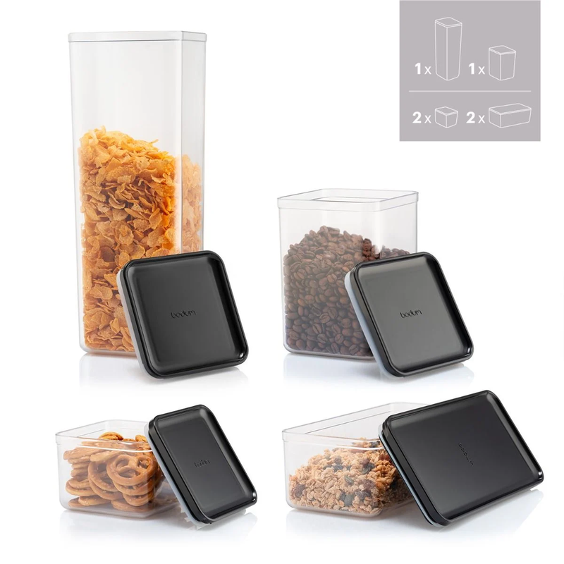 Bodum CANTEEN opbergpotten set – 6 stuks, zwarte deksel