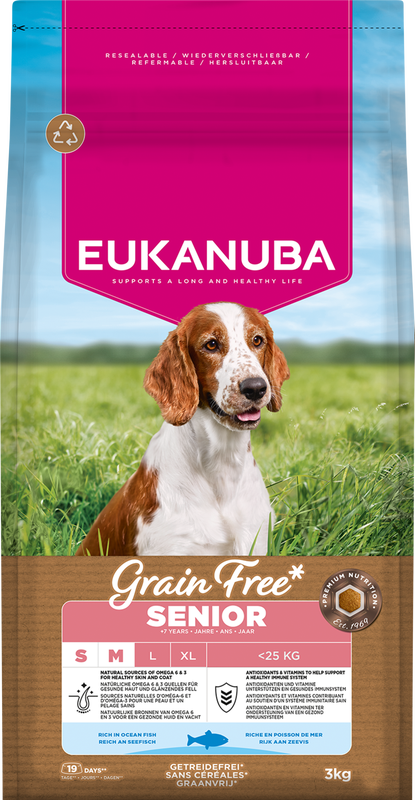 Eukanuba Graanvrij Senior Hondenvoer voor Kleine en Middelgrote Rassen Vis uit de Oceaan 3 kg