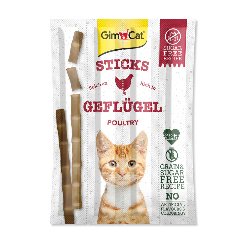 GimCat Sticks Geflügel - Weiche Kaustangen mit hohem Fleischanteil und ohne Zuckerzusatz - 1 Packung (1 x 4 Sticks)