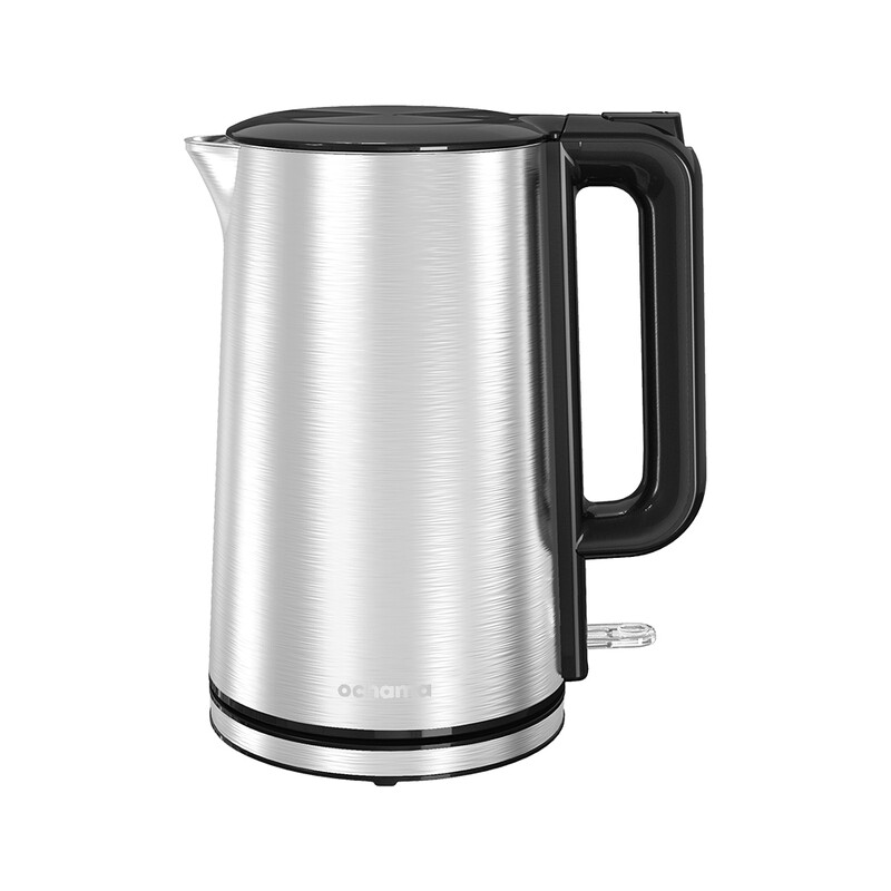 ochama Wasserkocher 1,7L 2100W, Doppelwandiger Edelstahl, Schnellkochend, Verbrühschutz-Design, Nahtloser Innenbehälter