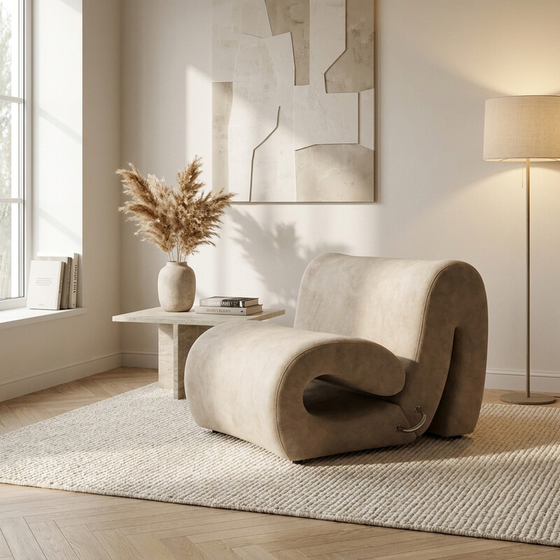 URBAN MEUBLE Ribbon Serie Curved Modulares Ecksofa - Creme Samt, 117*104*73 cm pro Modul (1 Stück), Menschen & Haustiere Sofa, Mensch & …