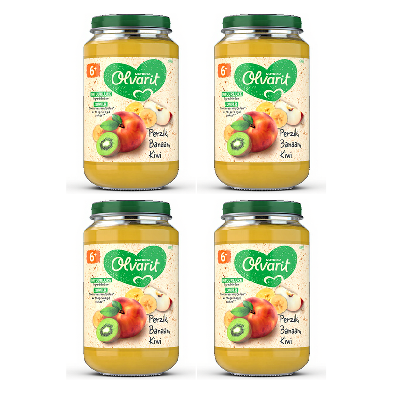 Olvarit En-cas aux fruits 6 mois+ Pêche banane kiwi 200 g * 4