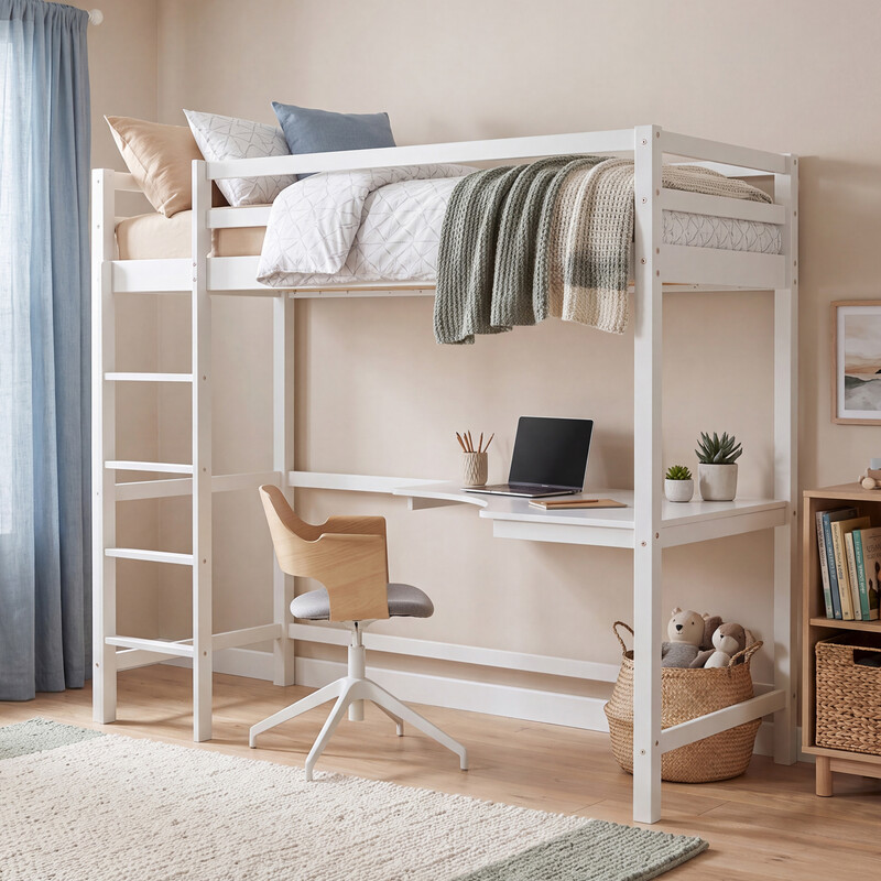Vida Designs Kids Furniture Bunk Bed With Desk in Sydney White | Space Saving Study and Sleep Solution for Children