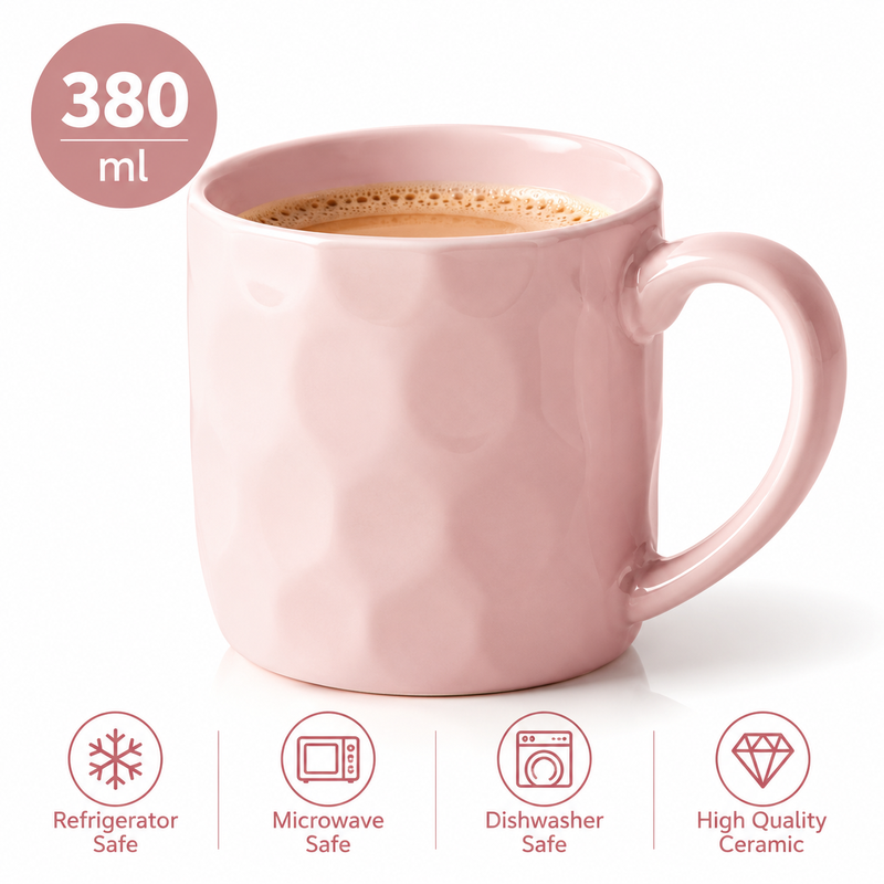 JIWOO Creme 380 ml traumhafte Kirschblüte rosa Edelstein-Muster Keramikbecher—Atemberaubende Hochglanzglasur, Elegante Nachmittagstee- und Kaffeetasse—1 Stück