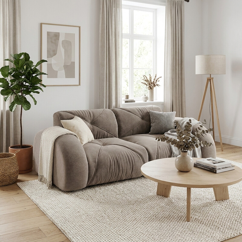 URBAN MEULE Rahmenloses Modulares Zwei-Sitzer-Sofa — 204 × 95 × 76 cm — Grauer Chenille-Stoff — Hochdichter Schaumstoff