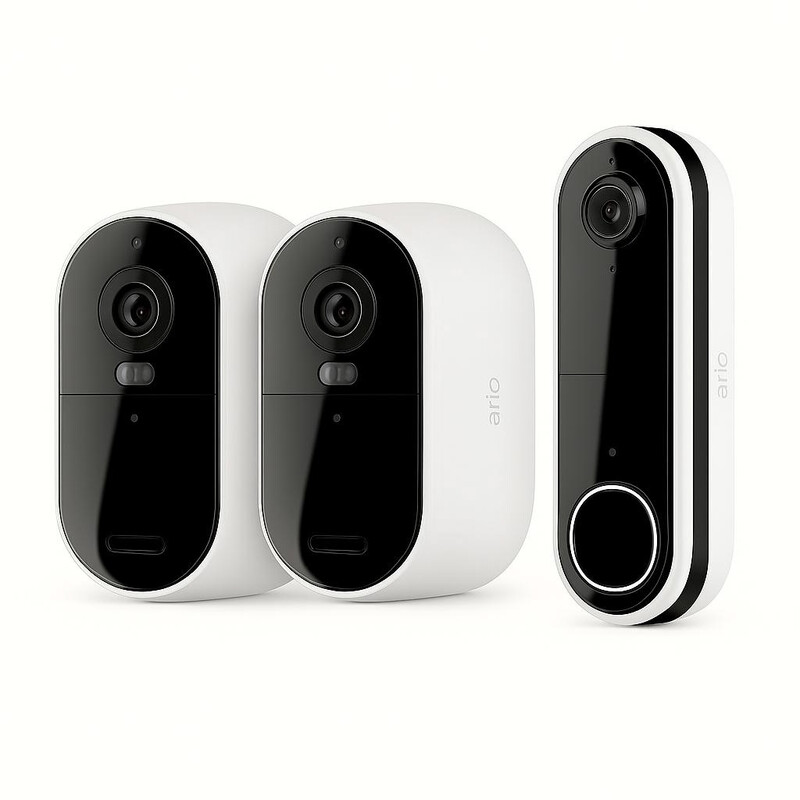 ARLO Pack Maison Protégée : Caméras d'extérieur HD Arlo Essential2 XL, pack de 2 + sonnette vidéo sans fil Arlo Essential HD, blanc