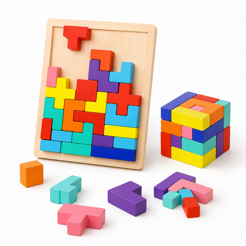 Holz Tetris Puzzlebrett pädagogische Bausteine Präsentationsständer