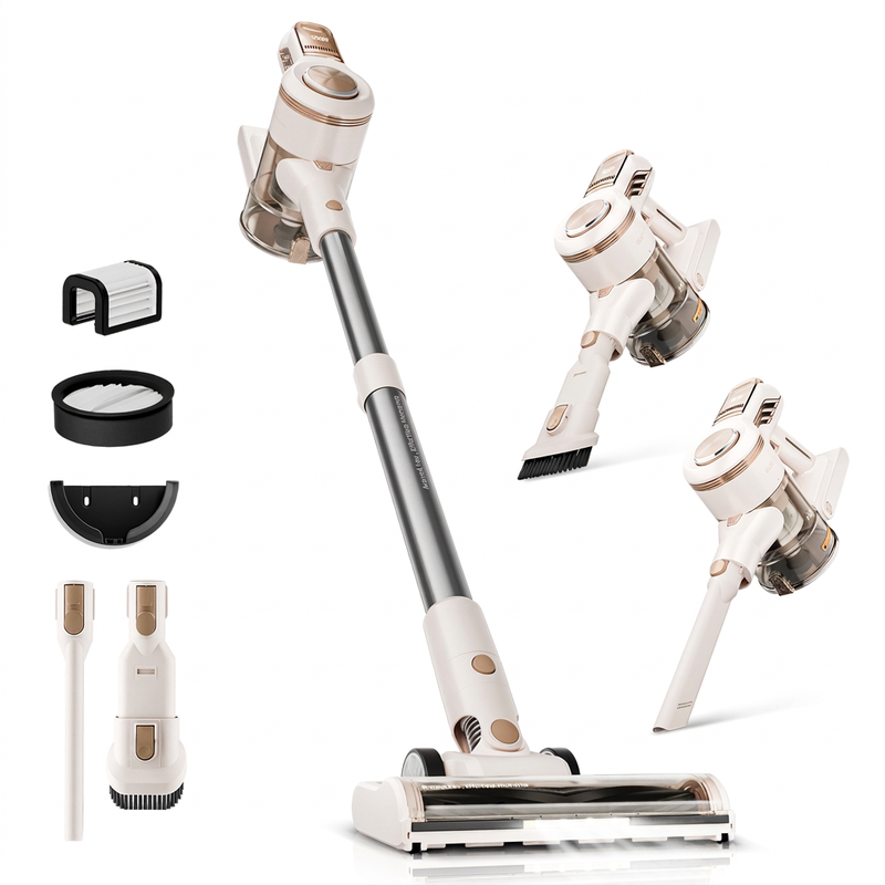 ROUNY Cordless Stick Vacuum Cleaner, 45kPa Powerful Suction, Brushless Motor, LED Display, 2-Speed Control, Removable Battery for Home and Pet Hair Cleaning,V14