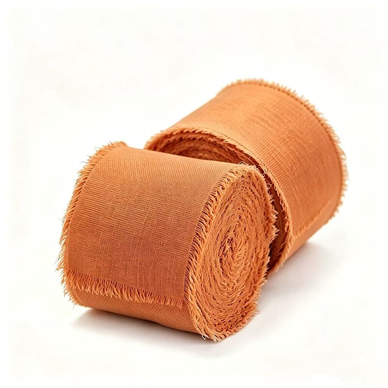 2 stuks 40 mm x 5 m oranje chiffon zijdeband, handgemaakte franjes voor bruiloftsuitslagen, bruidsboeketten, cadeaupapier, feestdecoratie, doe-het-zelf knutselwerk