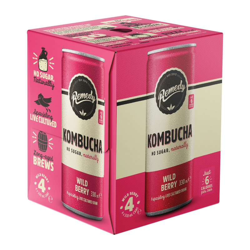 Remedy Black/Green/Light Kombucha Wild Berry 4 X 330Ml