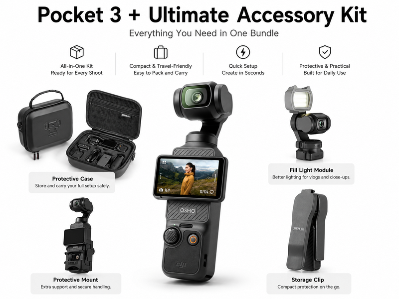 DJI Pocket 3 Handheld Gimbal Kamera Bundle mit STARTRC Komplett-Zubehörset
