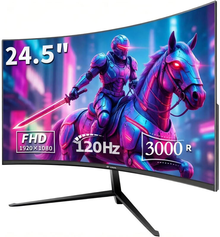 CRUA 24 Zoll Immersiver 3000R Gaming-Monitor | Full HD 1080p, 120 Hz, 99% sRGB – Augenschutz-Blue-Light-Filter, drei Seiten mit schmalem Rand, HDMI/VGA für Home Office/Schlafzimmer/Konsolenspiel (Schwarz)