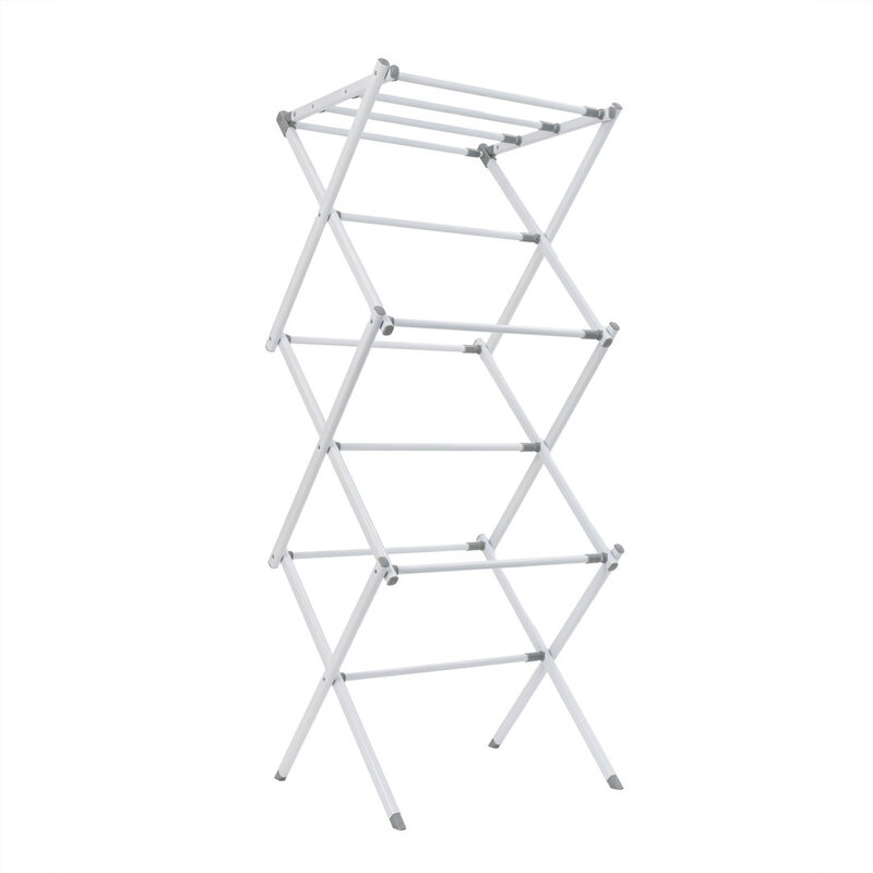 Three Tier Extenable Concertina Laundry Washing Clothes Airer - White