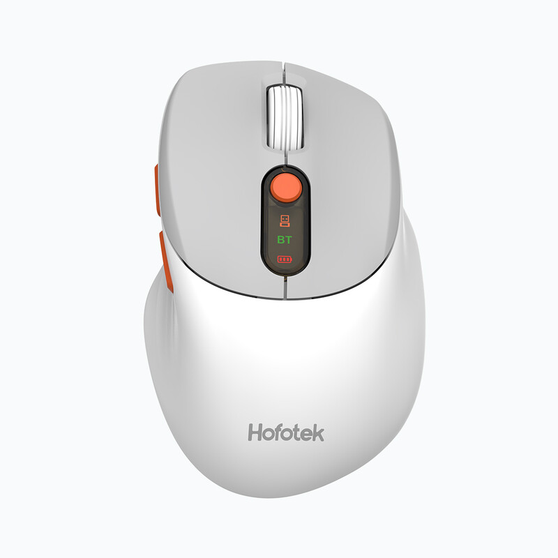 HOFOTEK M311 2,4G+BT Geräuschloser Büromaus - Verstellbare mehrstufige DPI, ergonomisches Weiß-Grau, Multi-System-kompatibel (1xAA-Batterie)