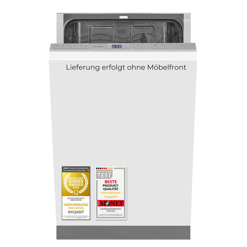 exquisit Geschirrspüler, 9 Maßgedecke, 6 Programme, kompakt, freistehend, 45 cm, Silber, Startzeitvorwahl, Intensiv- & Eco-Modus, …