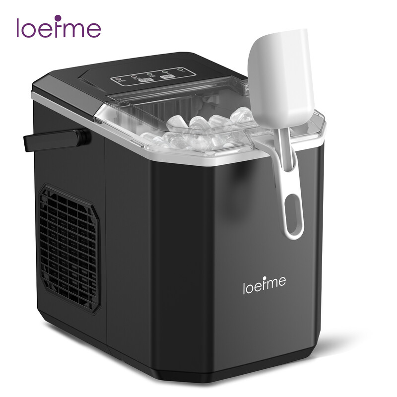 LOEFME Eiswürfelbereiter, Bullet-Eis, 12/G, Eiskapazität 12 kg/24 h, produziert 9 Eiswürfel alle 6-13 Minuten, zwei Eiswürfelgrößen S/L, automatische Reinigungsfunktion, 1,2 l Wassertank