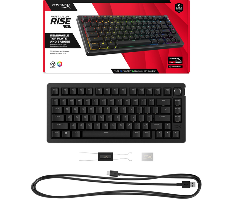 HyperX Alloy Rise 75 - Mechanisch gamingtoetsenbord - US QWERTY-indeling - Zwart