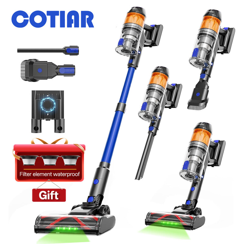 COTIAR R11 Cordless Vacuum Cleaners for Home, 500W 50Kpa Suction Lightweight Vacuum, 60-Min Runtime LED Display 3 HEPA Filters Blue