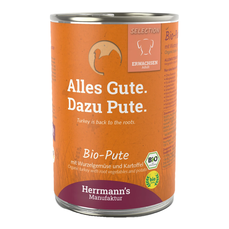 HERRMANN'S MANUFAKTUR Bio-Katzenfutter mit Pute für erwachsene Katzen, 400 g
