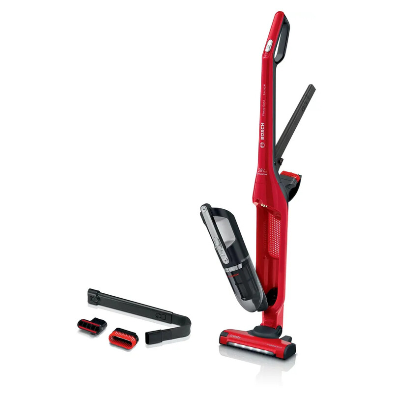 Bosch BBH3ZOO28 Akku-Staubsauger, 55 Min Laufzeit, LED-Motorbürste, HEPA-Filter, beutellos in Anthrazit/Rot