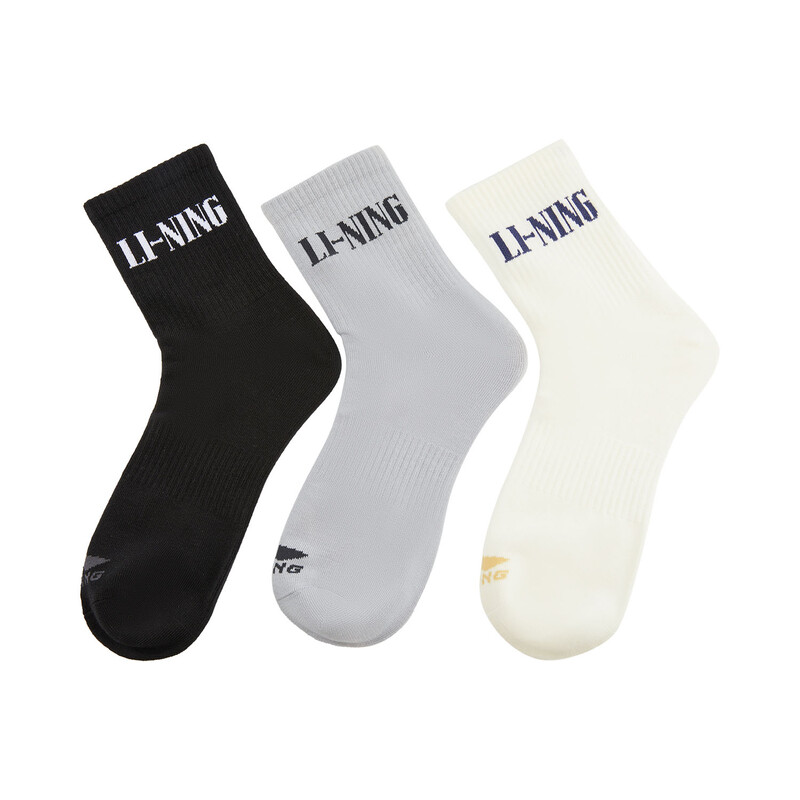 LI-NING mid-cut sokken (3-pack) new black/new white/grijs XL