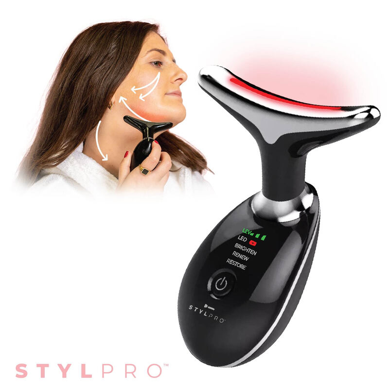 Stylpro Fabulous Firmer Neck & Face Smoother, 3 Led Wavelengths, Heated Head, Sonic Vibrations, Restore&Renew&Brighten