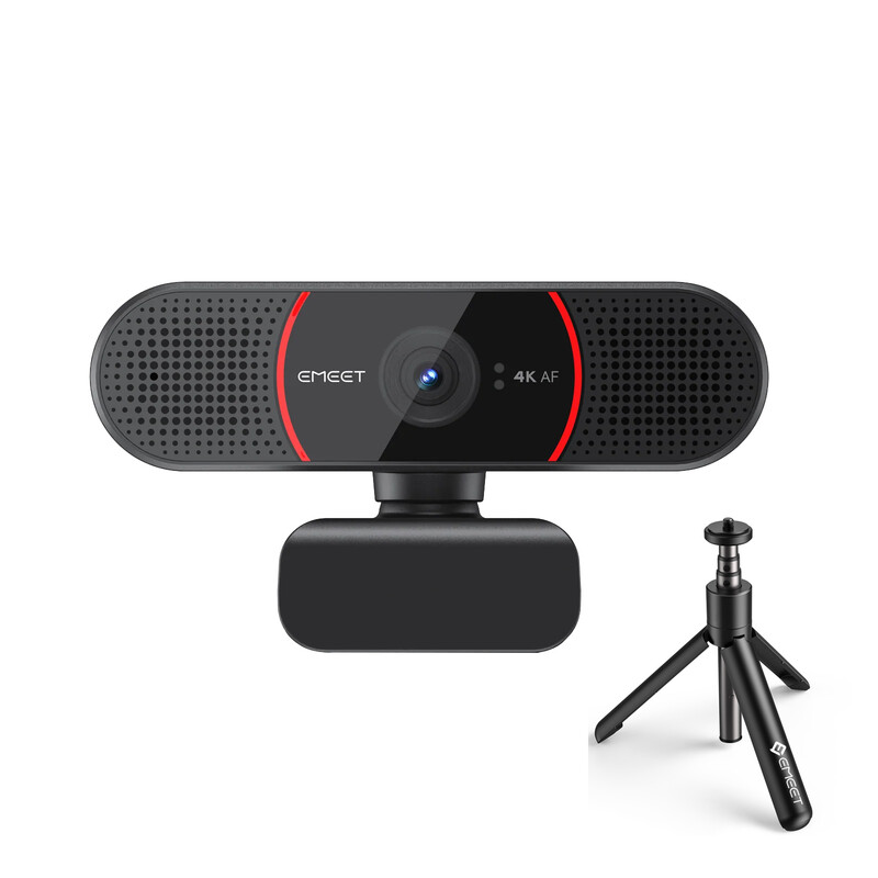 True 4K Webcam for PC with Dual Mics, Autofocus, Plug & Play, 4K Webcam + Tripods