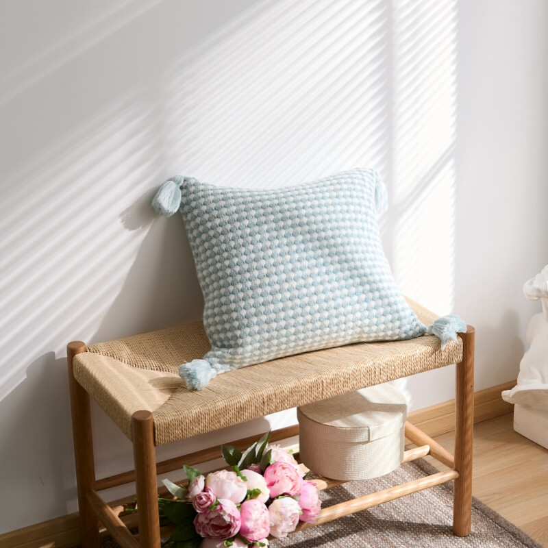 , Acrylic Knit/Waffle Cushion Cover, 50x50cm, light blue/white, 1pack