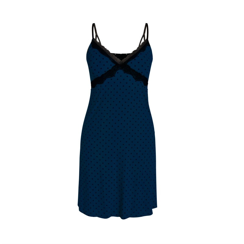 narrow lace v-neck navy polka dot suspender dress S