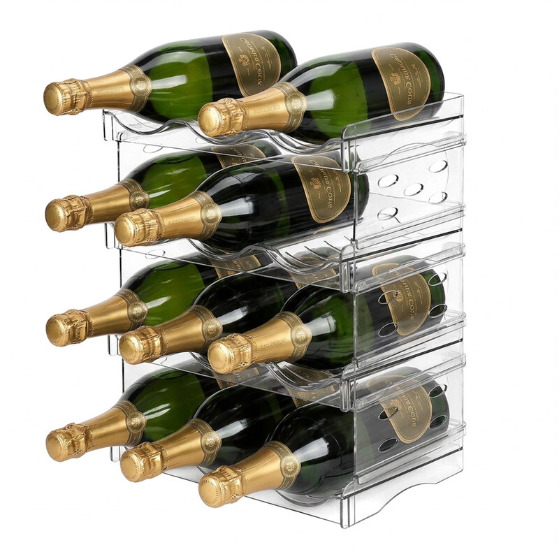 White Label Sunyana transparent plastic wine rack, 4 layers - 12 bottles, stackable storage rack for wine bottles, thermoses and beverage bottles