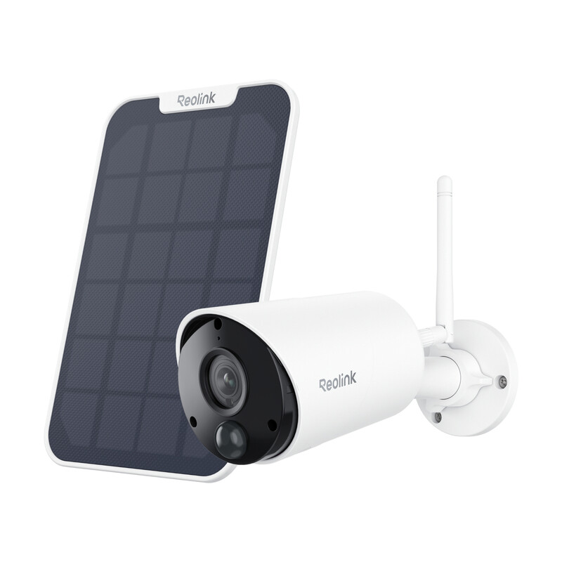 Reolink Argus Series B320 met Zonnepaneel - 5 MP Batterijaangedreven Buitenbeveiligingscamera met Persoon-/Voertuigdetectie, Tweeweg Audio